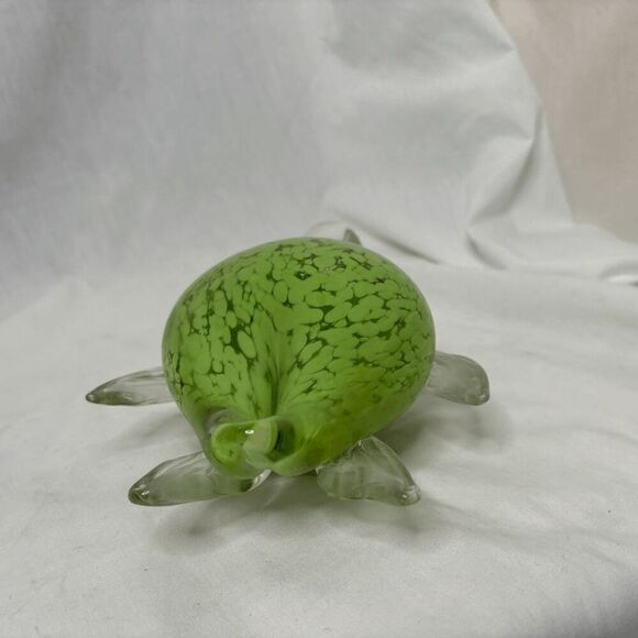 Hand Blown Art Glass Sea Turtle Large 7" Fifth Avenue Crystal Green Figurine - Picture 6 of 9